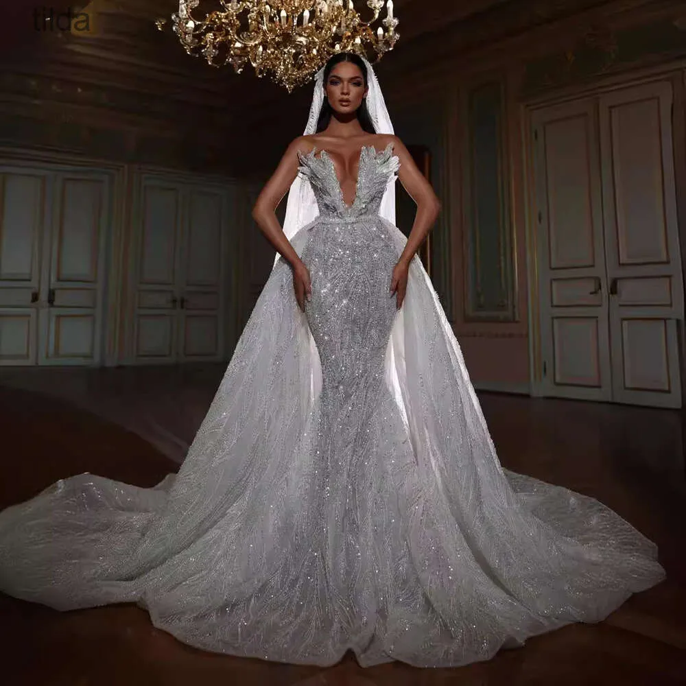 chinese dress ladies Strapless Mermaid Wedding Dress with Long and Sheer Fishtail Ivory / 16