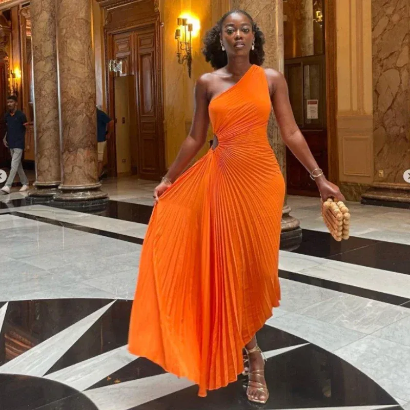 Women One Shoulder Short Sleeve Empire Waist Floor-Length Polyester Ball Gown  Dress Orange from Dhgate Urban Sexy Dresses - price 37.55