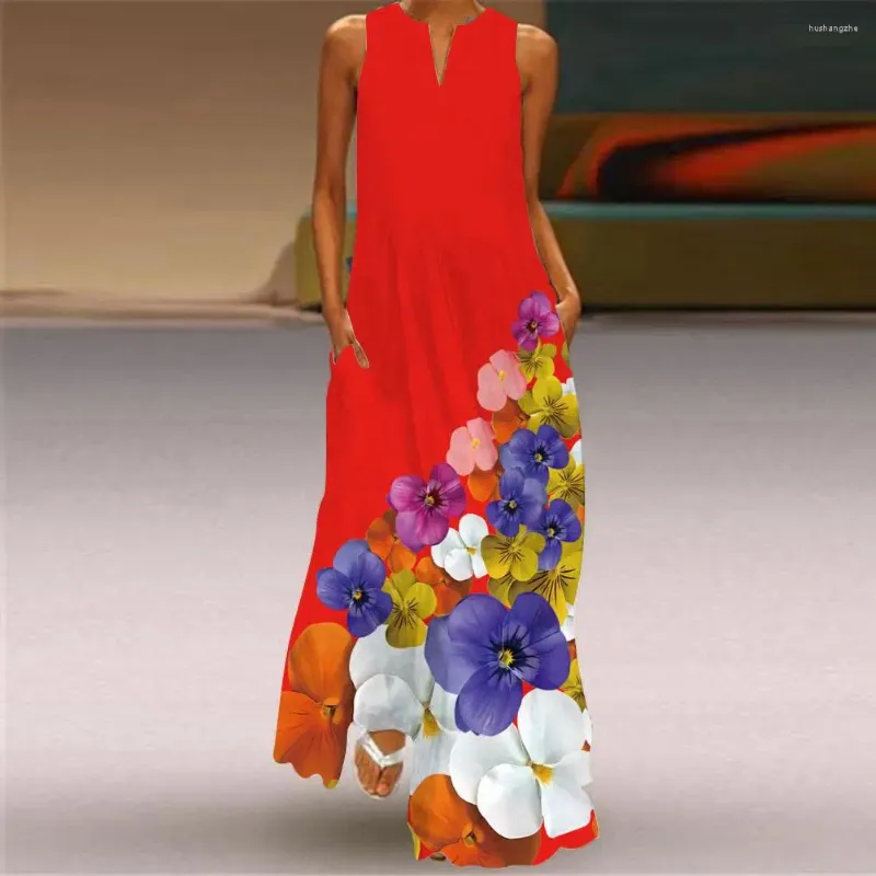 Casual Dresses Simple Style Dress Floral Print Off Shoulder Maxi A Line  With V Neck Side Pockets Full Length For Summer Fashion From 39,34  |  DHgate