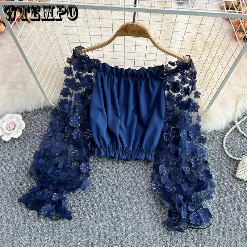 off the shoulder sheer chiffon blouse