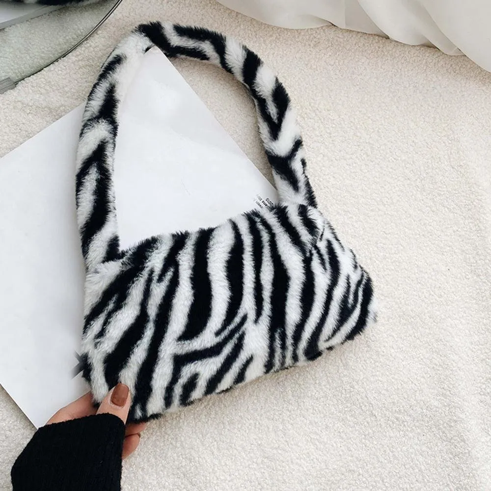 Fuzzy zebra bag sale