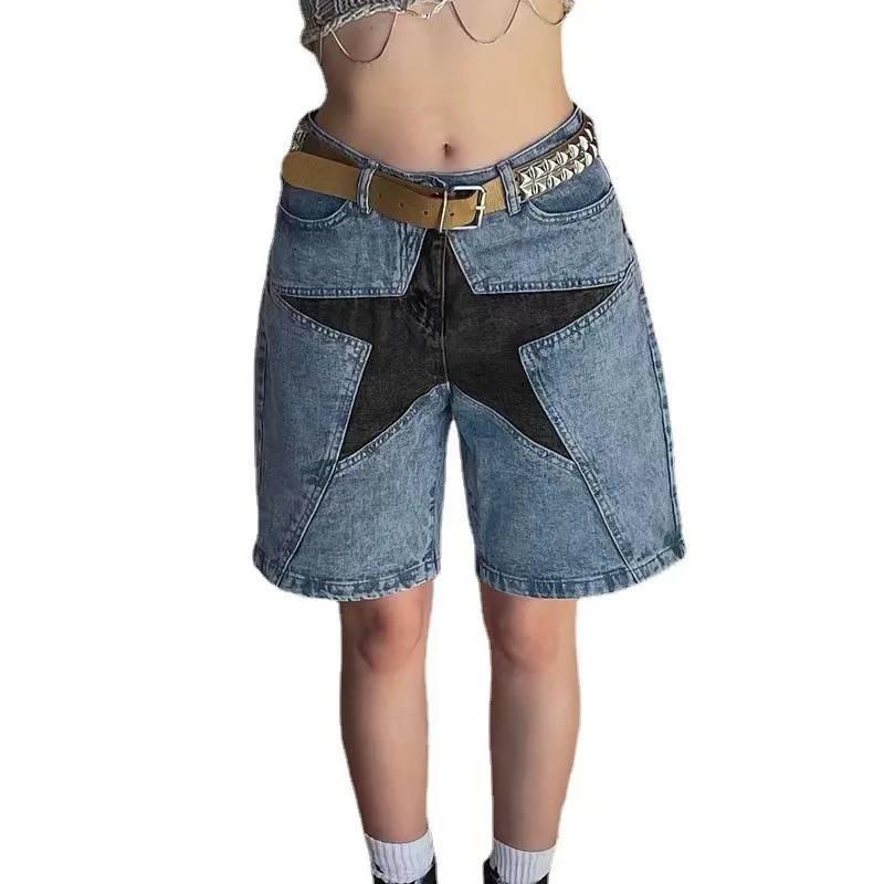 Vintage Streetwear Womens Knee Length Denim Shorts With