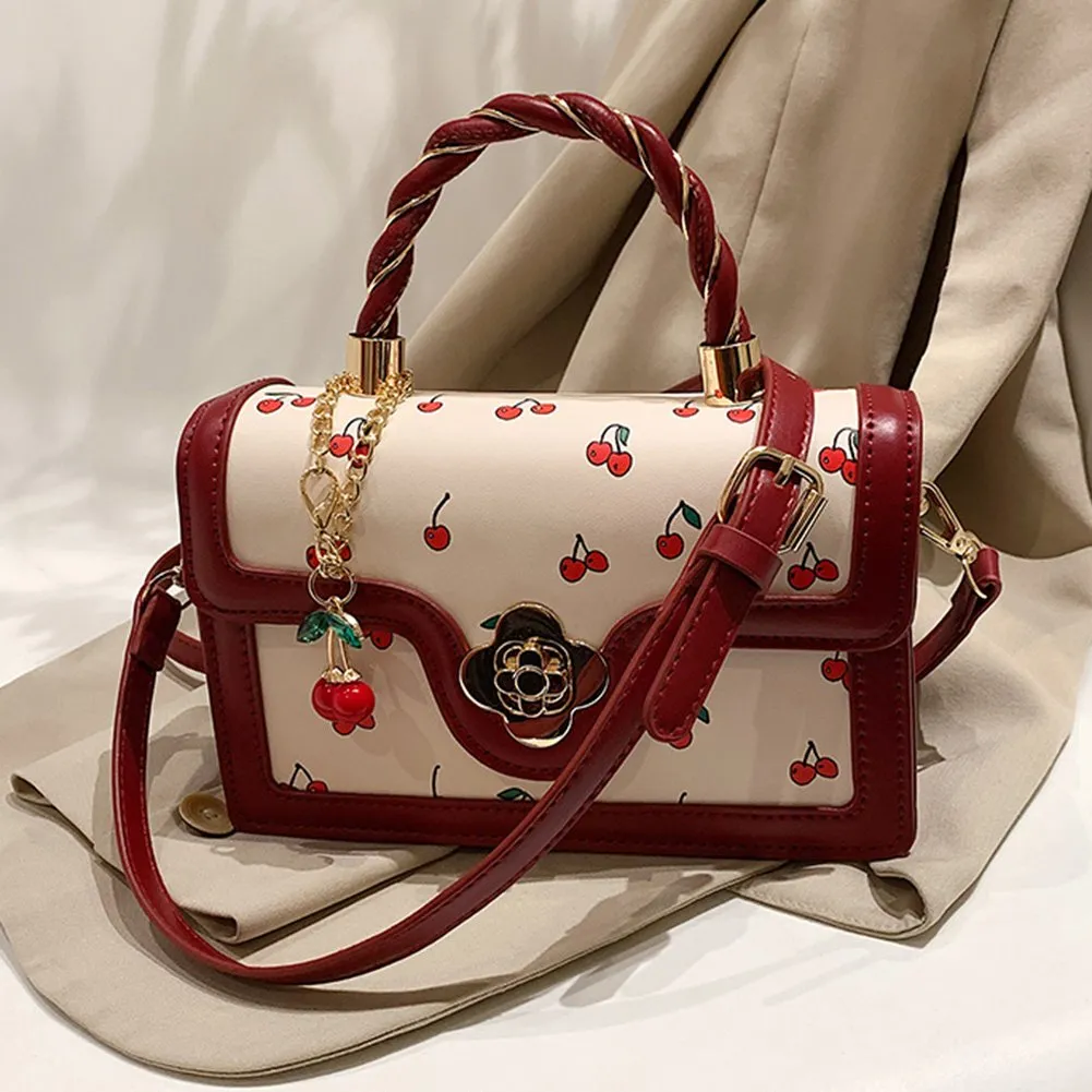 2024Womens Cherry Square Chain Bag: Adjustable Strap