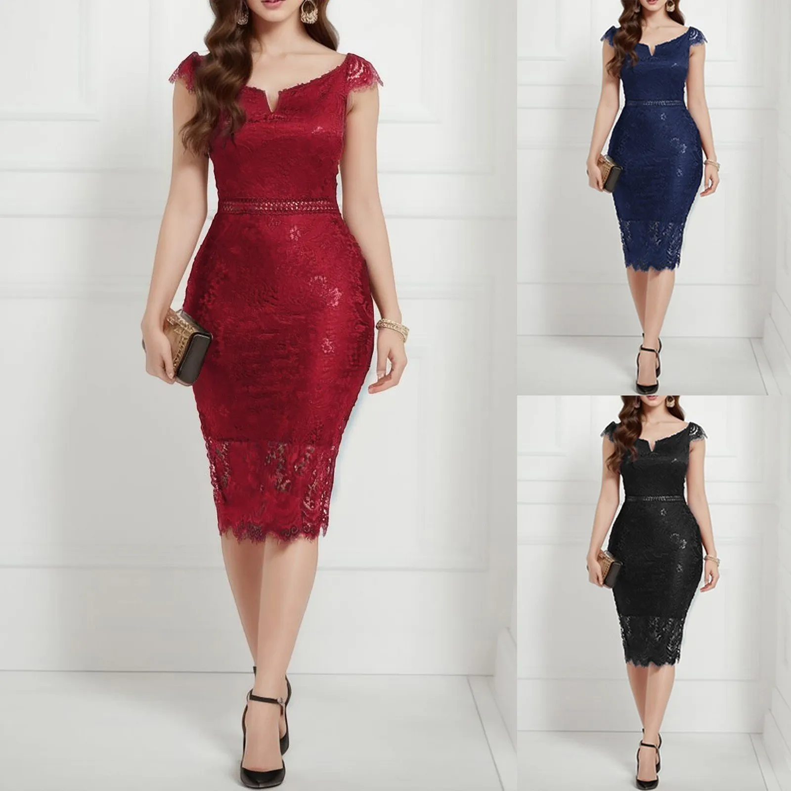 Sexy Middle Waist Hollow Lace Long Sleeve Dress Sexy Middle Waist Hollow Lace Long Sleeve Dress