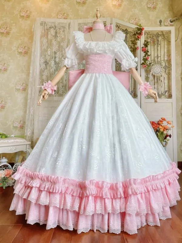 Victorian Pink White Prom Dress with Corset Lacing and Lace Applique  Floor-Length Tulle Lace Satin Gown from Dhgate Prom Dresses - price 180.46