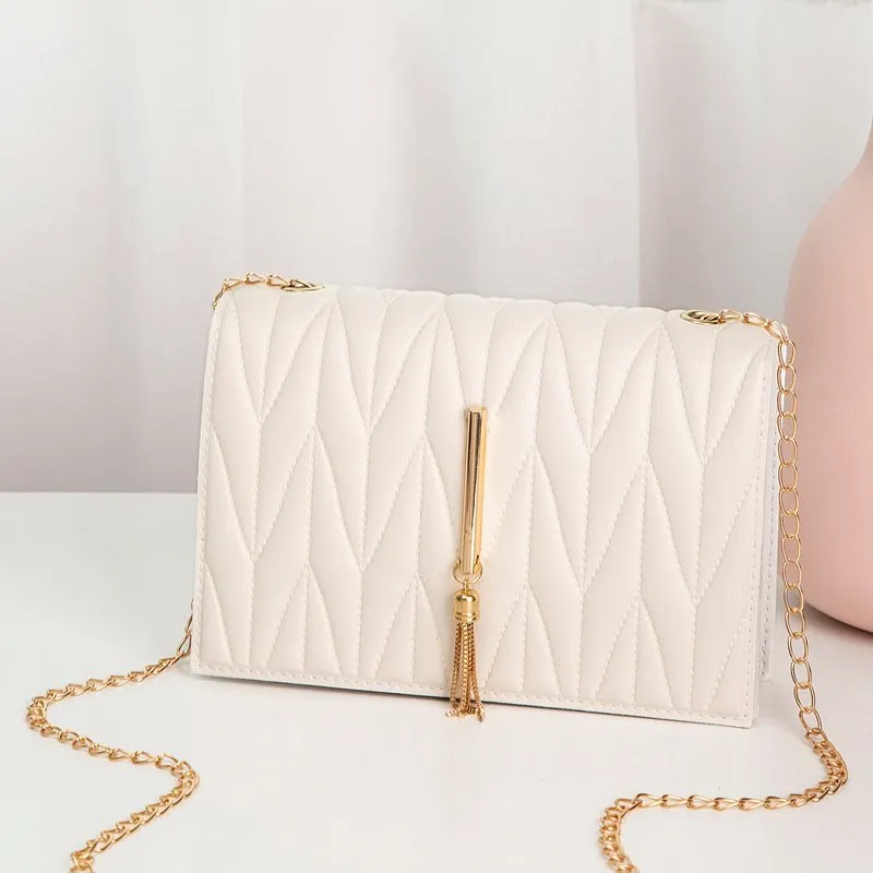 CHANEL Caviar Flat Quilted CC Chain Bucket Drawstring Bag