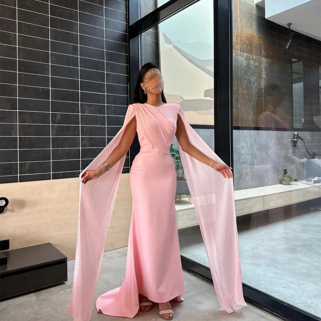 open lace back dress Pink SILIE Maxi Cape Evening Dress Gown main image 0