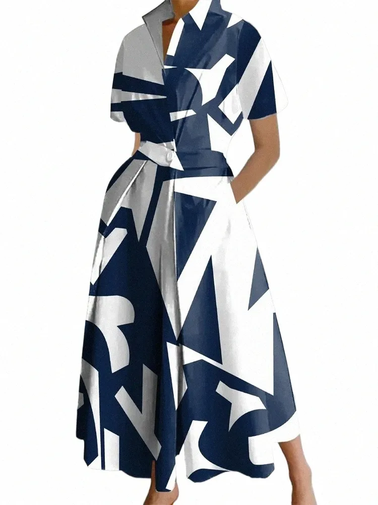 Casual Geometric Print Bandage Turndown Collar A Line Dresses Casual Geometric Print Bandage Turndown Collar A Line Dresses