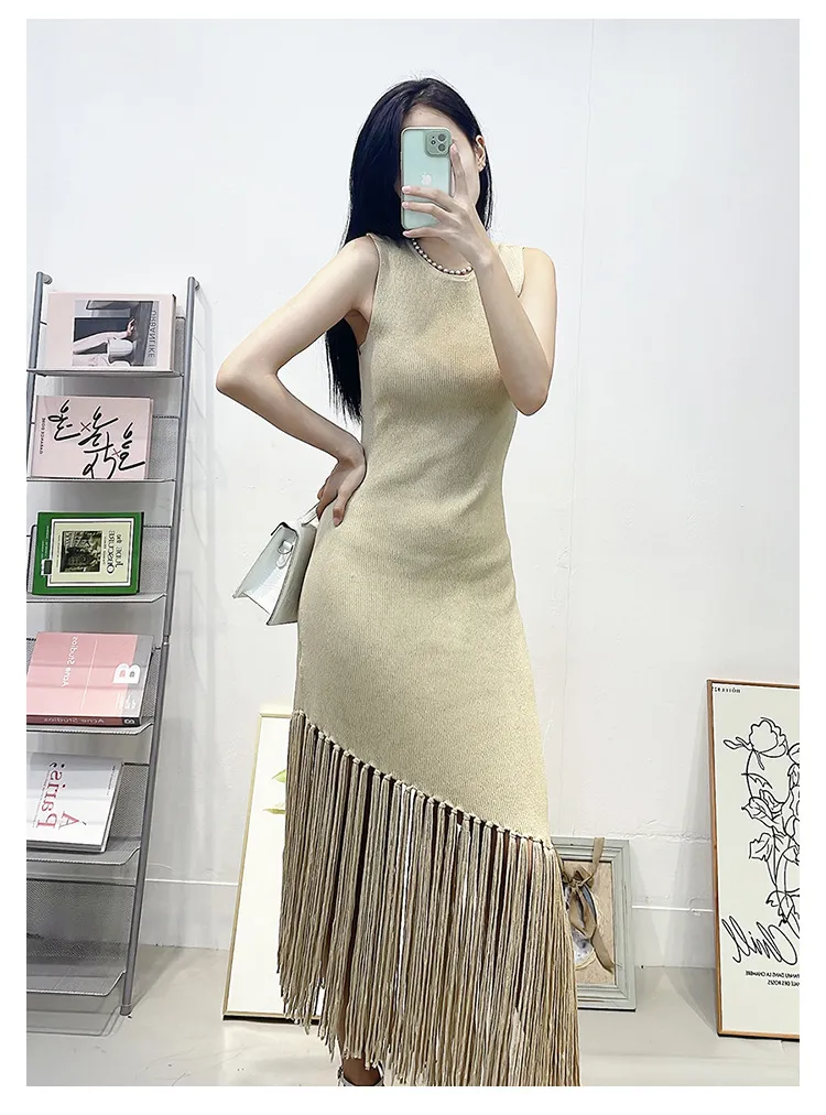 Sandro Ribbed Knit Midi Tank Dress with Tassels for Women from Dhgate Basic  & Casual Dresses - price 120.96