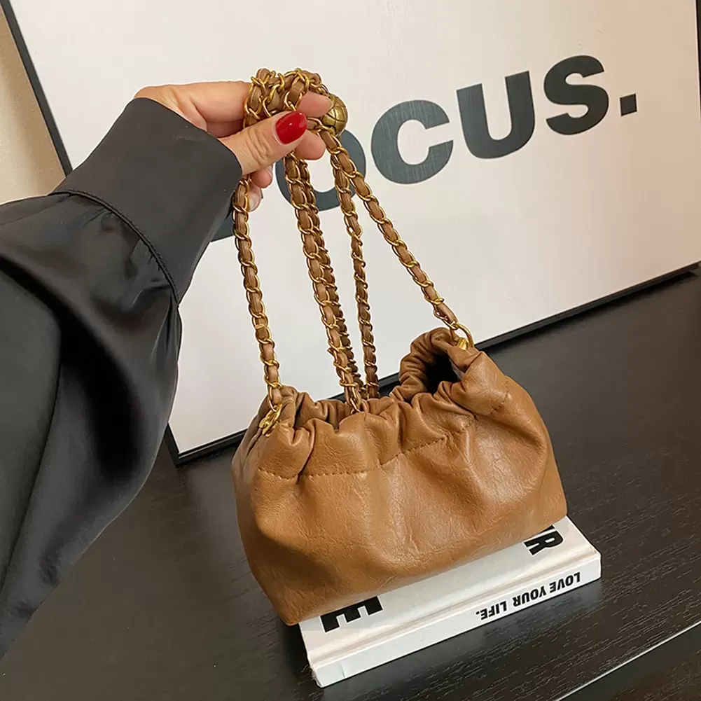 Women's PU Leather Hobo Bag - Adjustable Chain Strap Crossbody, Small Drawstring Tote Purse - View #2