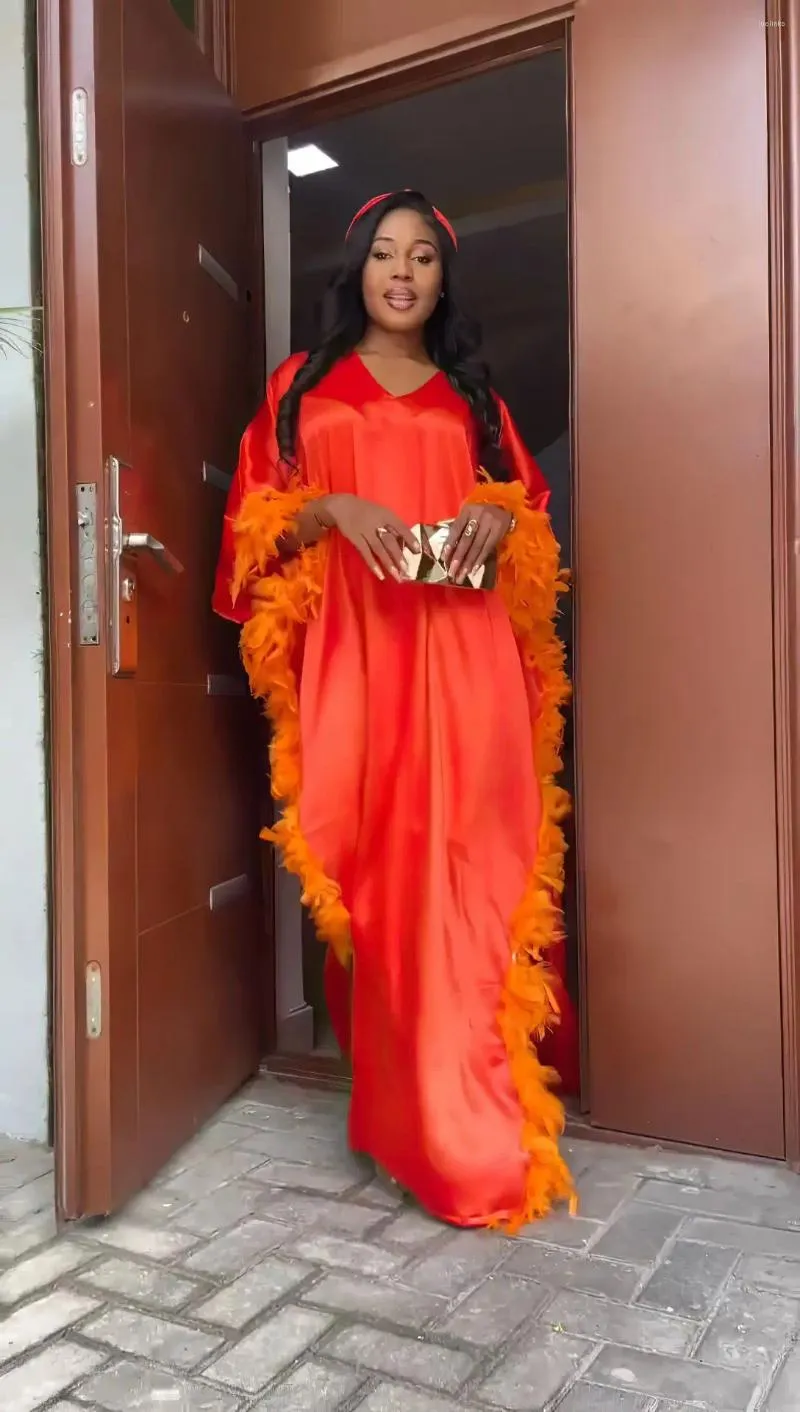 Feather Trim Kaftan Dress: Elegant V-Neck Robe for Women - Shop Now! from  Dhgate Urban Sexy Dresses - price 37.68