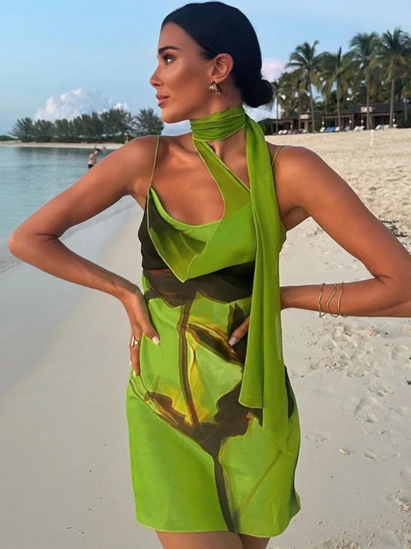 Green Polyester Mini Slip Dress with Hooded Collar and Empire Waistline,  Floor-Length, Short Sleeve, Bohemian Style from Dhgate Urban Sexy Dresses -  price 33.81