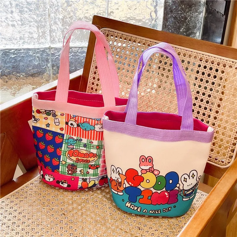 Cute Cartoon Printed Bucket Bag - Portable Canvas Lunch Tote