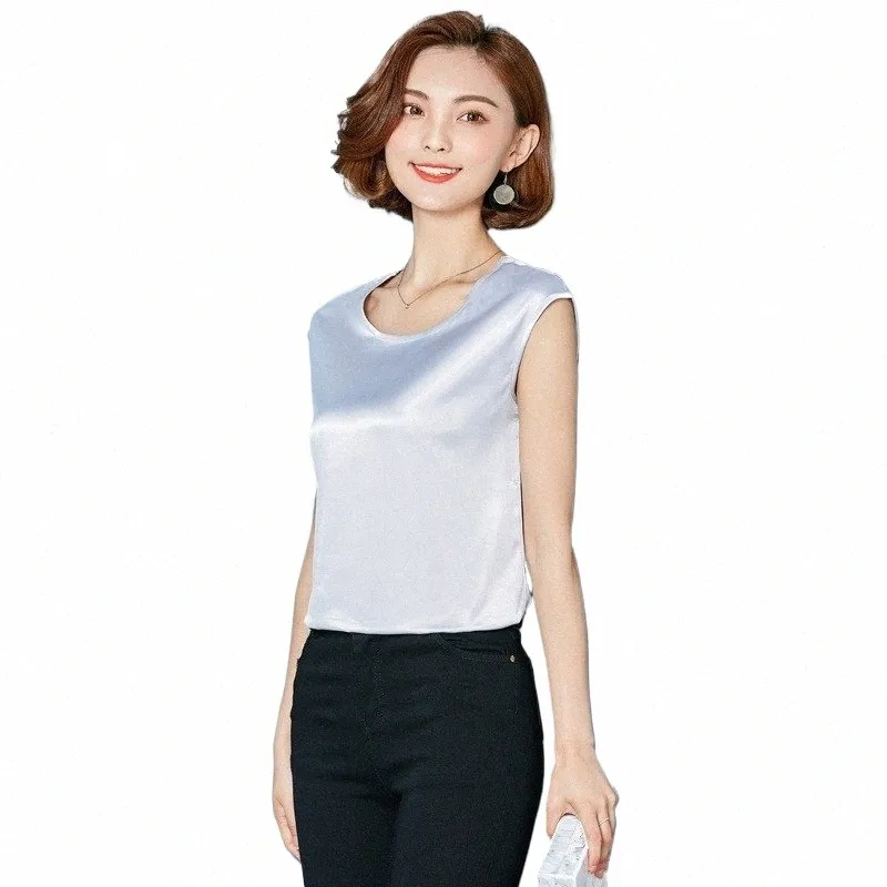 2024Womens Summer Sexy Silk Vest Sleeveless Solid Color