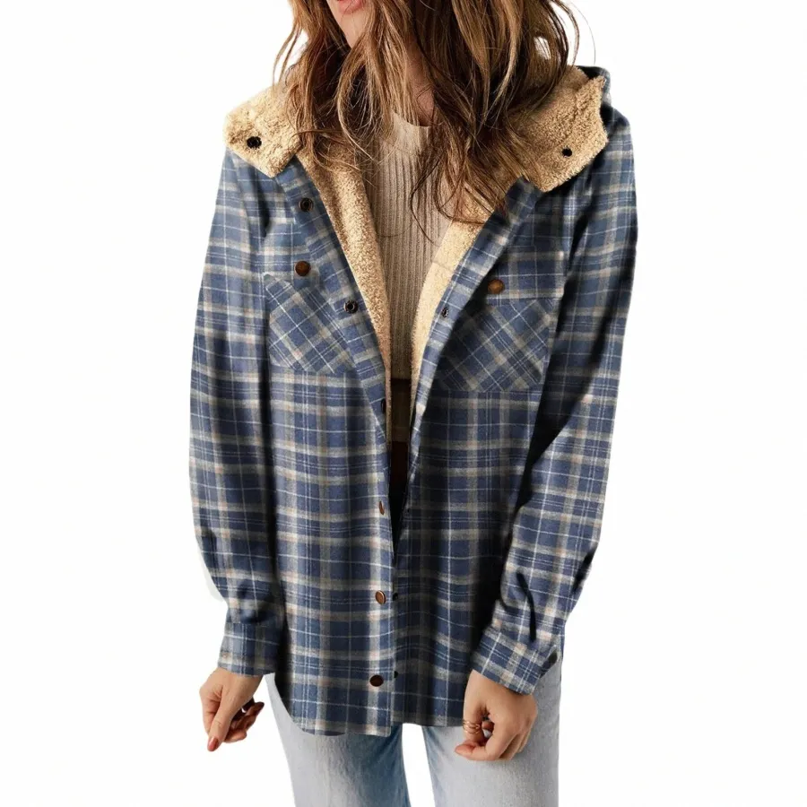 DHgate.com:Womens Plaid Fleece-Lined Flannel Shacket Jacket with Hood :Apparel