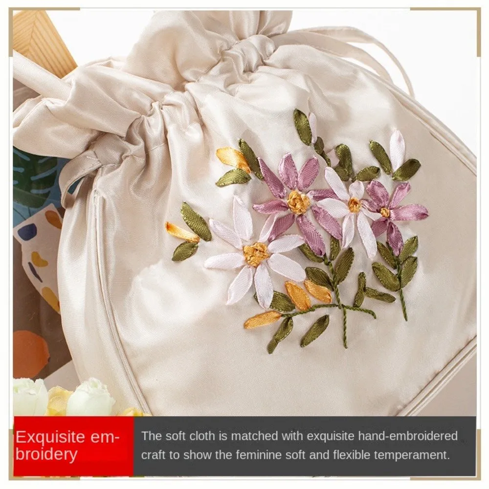 Handmade Embroidered Bucket Bag Unique Floral Patterned Drawstring Handbag for Women