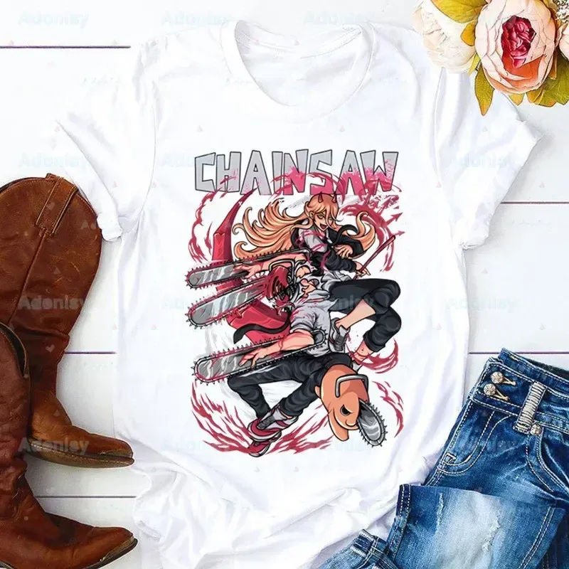 T-shirt Chainsaw Man – Design Washed Retro, Denji Et Pochita, 100% Coton, Manches Courtes