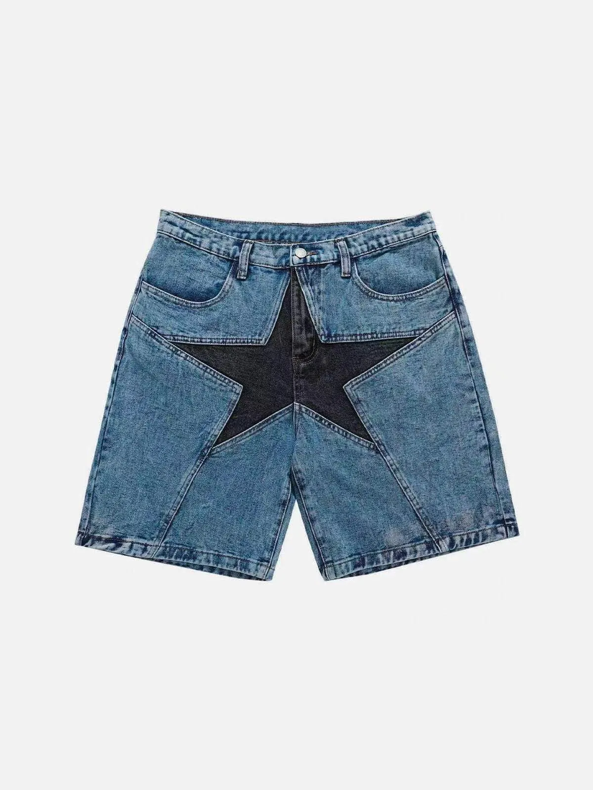 【KOOLOSET】Vintage Star Patch Bermuda Denim Vintage Streetwear Womens Knee Length Denim Shorts With