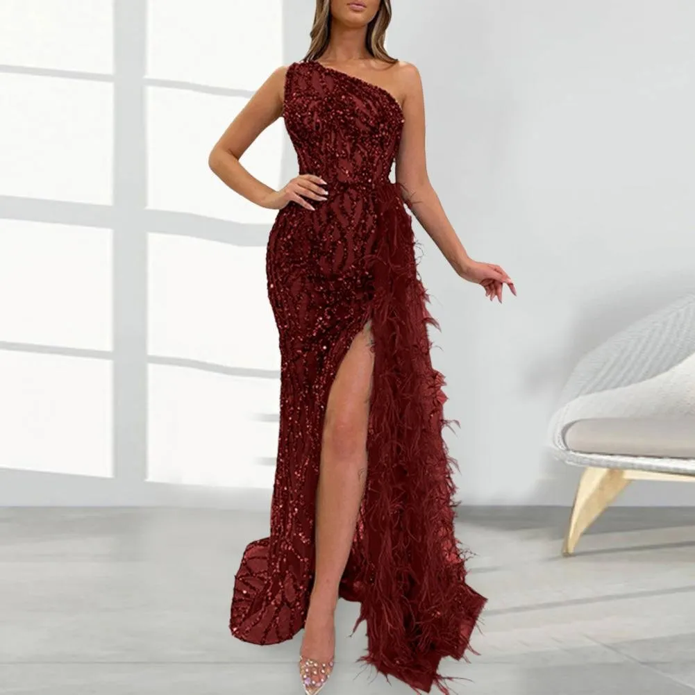 Selianne Women's Elegant Bow Decor High Slit Waist Cinching Midi Dress