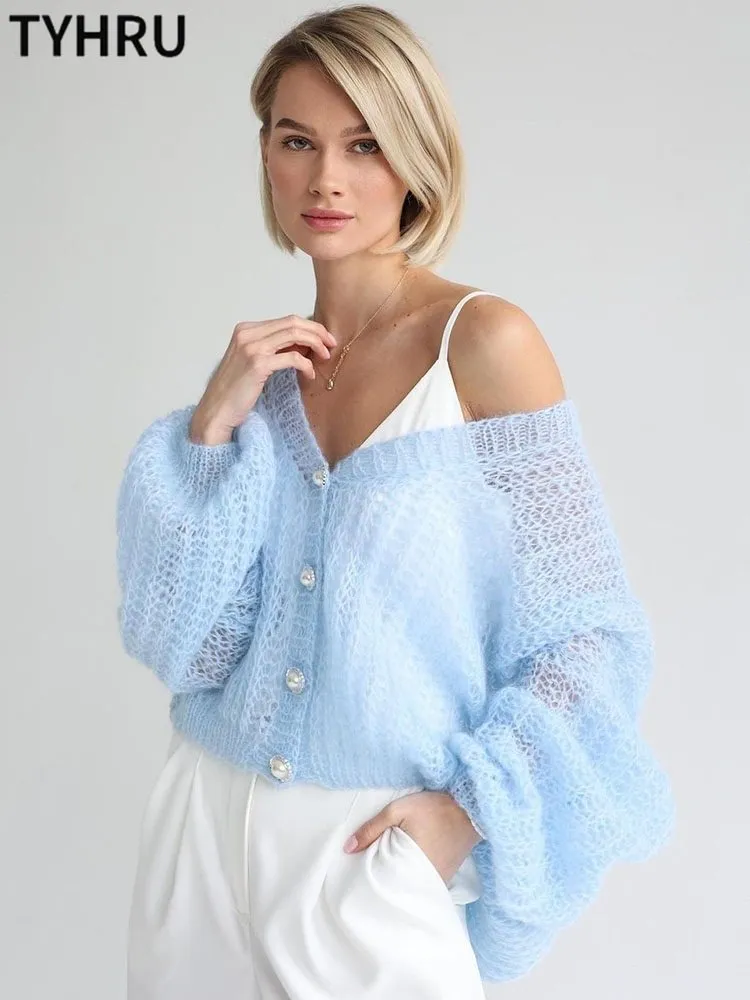 Womens Lightweight Crochet Lace Knitted See-Through Cardigan