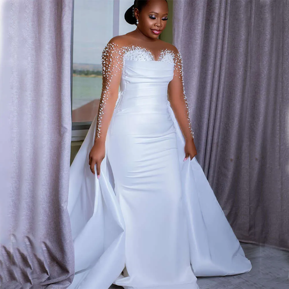 crystal mermaid dress Crystal Straps Pearl Embellished Mermaid Gown with Veil & Gloves S