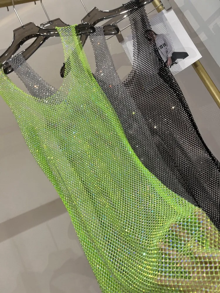 Fishing Net Costume Sleeveless See-Through Fishnet Mesh Midi Dress with  Glitter Rhinestones from Dhgate Urban Sexy Dresses - price 48.0