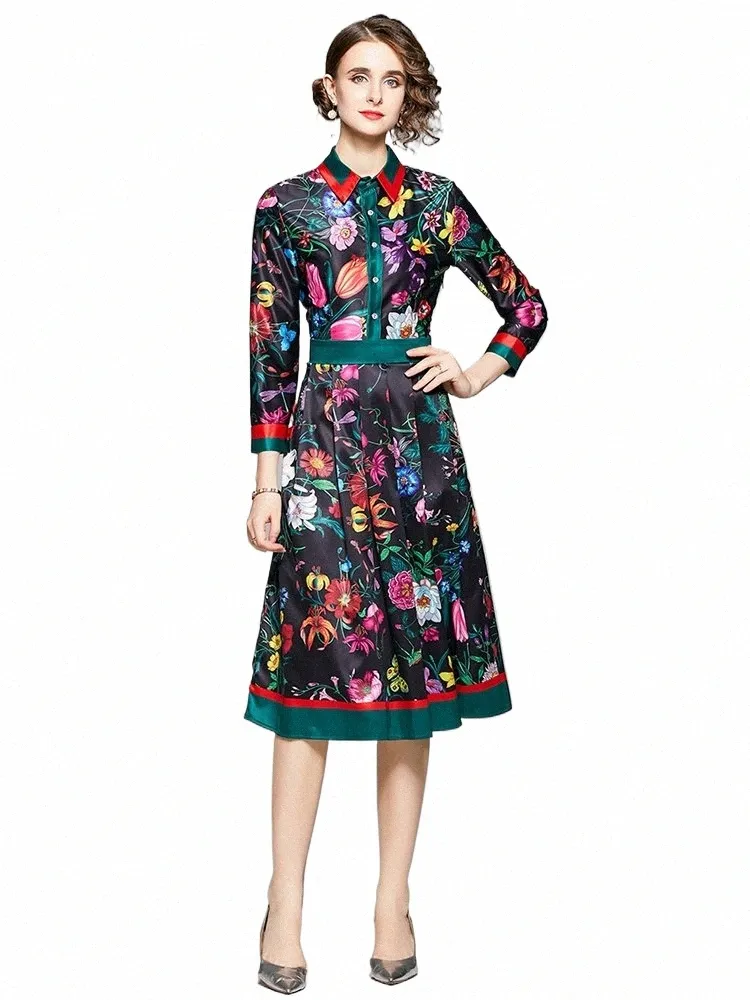 knee length dresses for ladies Big Stripe Collar Midi Dress main image 0