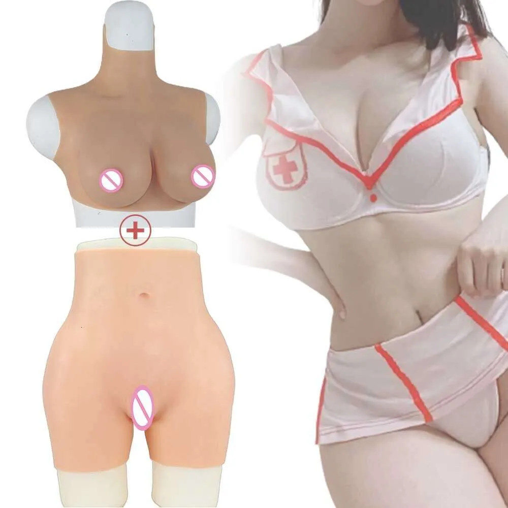 Costume Seins Silicone Corps Entier + Pantalon Vagin - Pour Travestis, Transgenre, Drag - Taille XL, Bonnet E