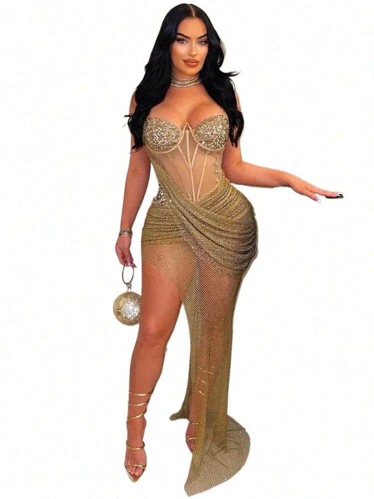 Chic Hooded Floor-Length Party Dress in Nude Gold Polyester with Rhinestone  Sparkle from Dhgate Urban Sexy Dresses - price 50.79