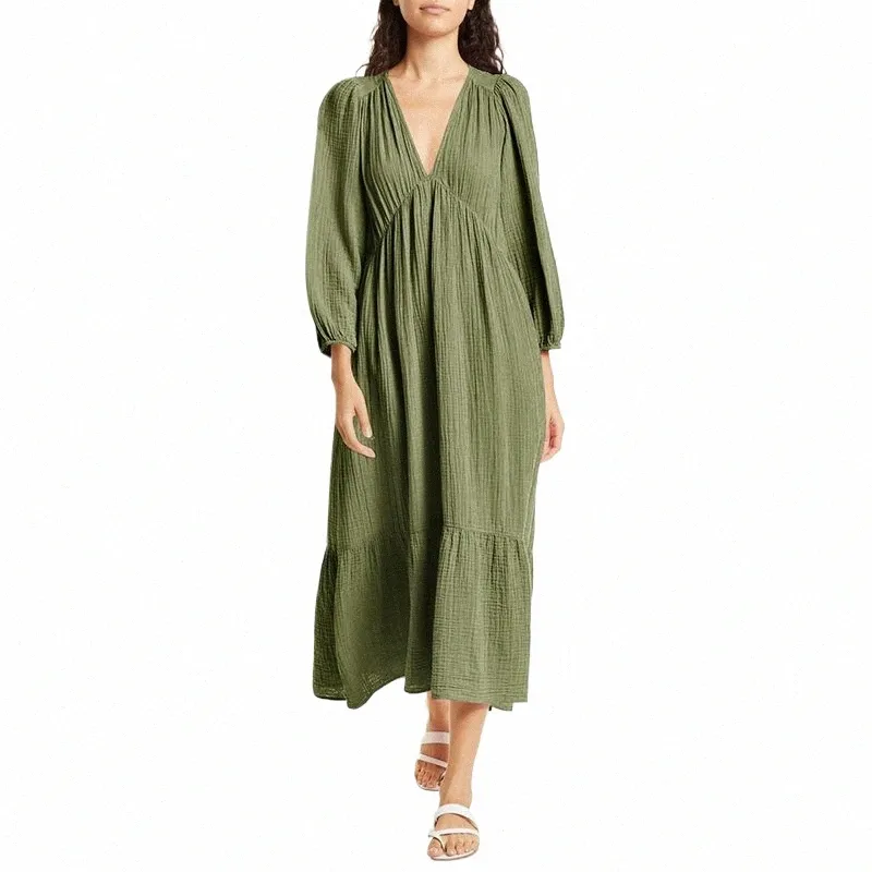 Muslin Cotton Long Sleeve Maxi Dress for Women V-Neck Loose Solid Birthday  Party from Dhgate Urban Sexy Dresses - price 50.04