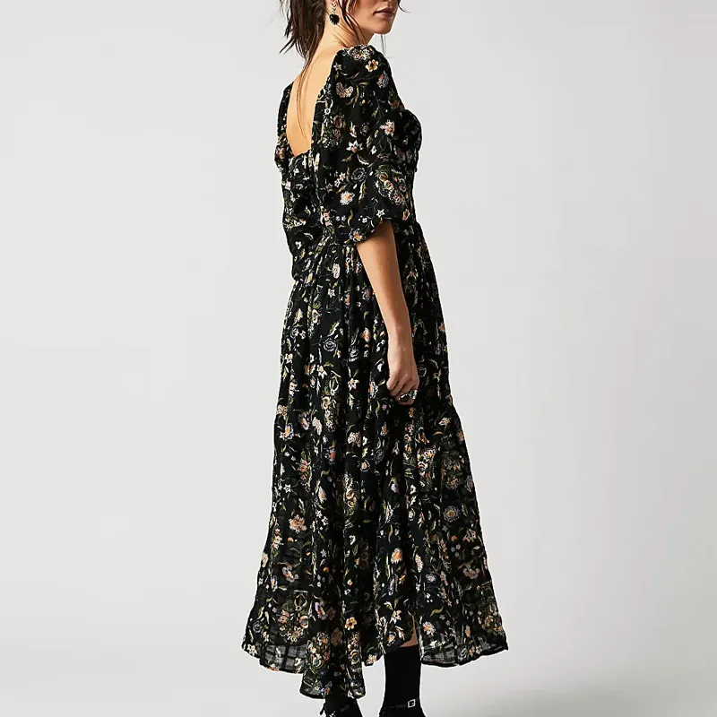 Floral Tiered Maxi Dress Women Casual Sundress with Ruffles Hem and Elastic  Waist Pullover from Dhgate Basic & Casual Dresses