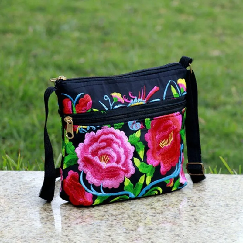 Ethnic Embroidered Canvas Crossbody Bag For Women 3 Zipper Shoulder Handbag From Effortlesshobo 12.81 DHgate.Com