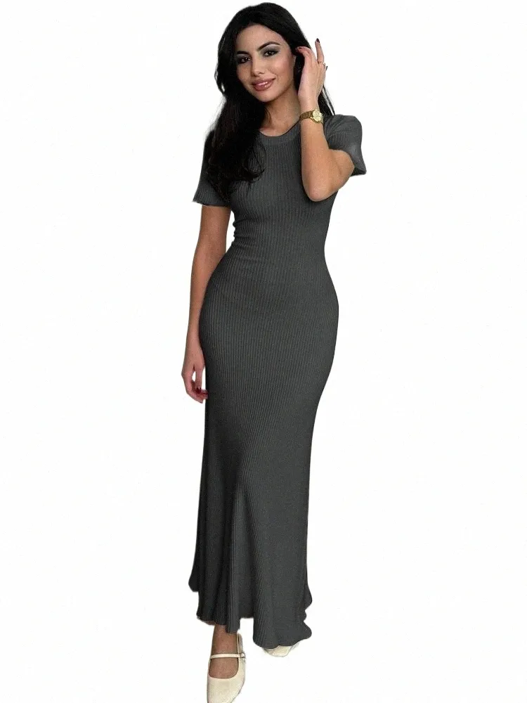 Solid Back Straps Maxi Dress Ribbed Knit Summer Clubbing Outfit for Women Solid Back Straps Maxi Dress Ribbed Knit Summer Clubbing Outfit for Women