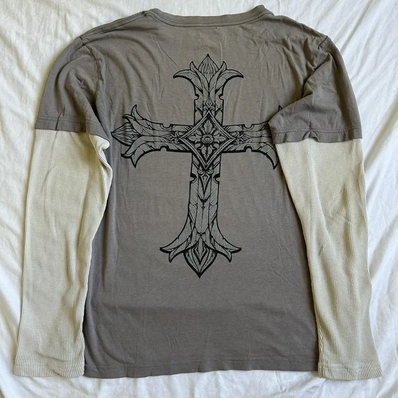 DHgate.com:Y2K Cyber Grunge Cross-Print T-shirt: Retro DHgate.com:Y2K Cyber Grunge Cross-Print T-shirt: Retro
