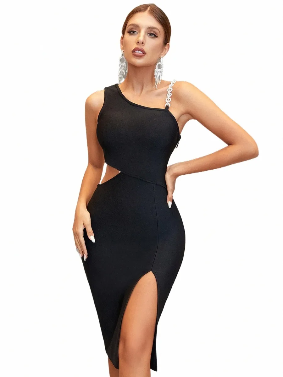 Sexy Black Bandage Dress for Women - Summer Hollow Out Diamds Evening Celebrity Night Club Party