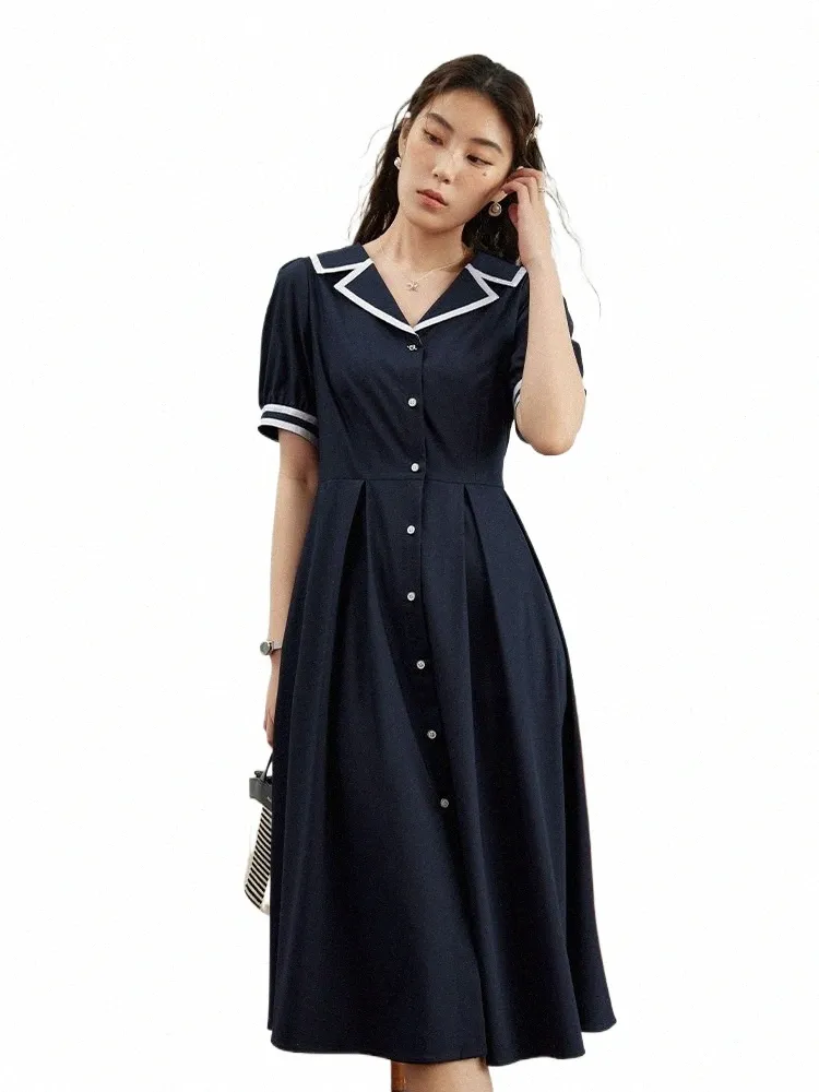 white christmas dresses Harlow Dress in Luxe Stretch (Navy/White Scallop Stripe) – Dudley Stephens main image 1