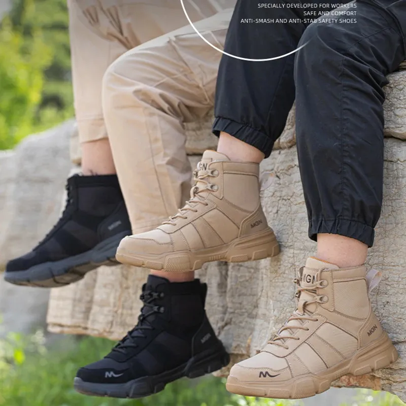 Men's Steel Toe Work Boots - Puncture Proof, Non-Slip, Crazy Horse Leather, Tactical Style