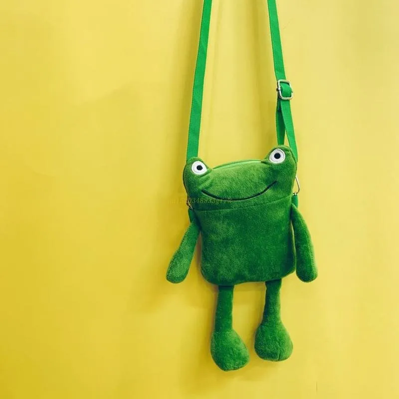 DHgate Cute Frog Menger Bag Green Plush Crossbody Purse for Women Fashionable Shoulder Bag Gift Bags Luggage Accessories