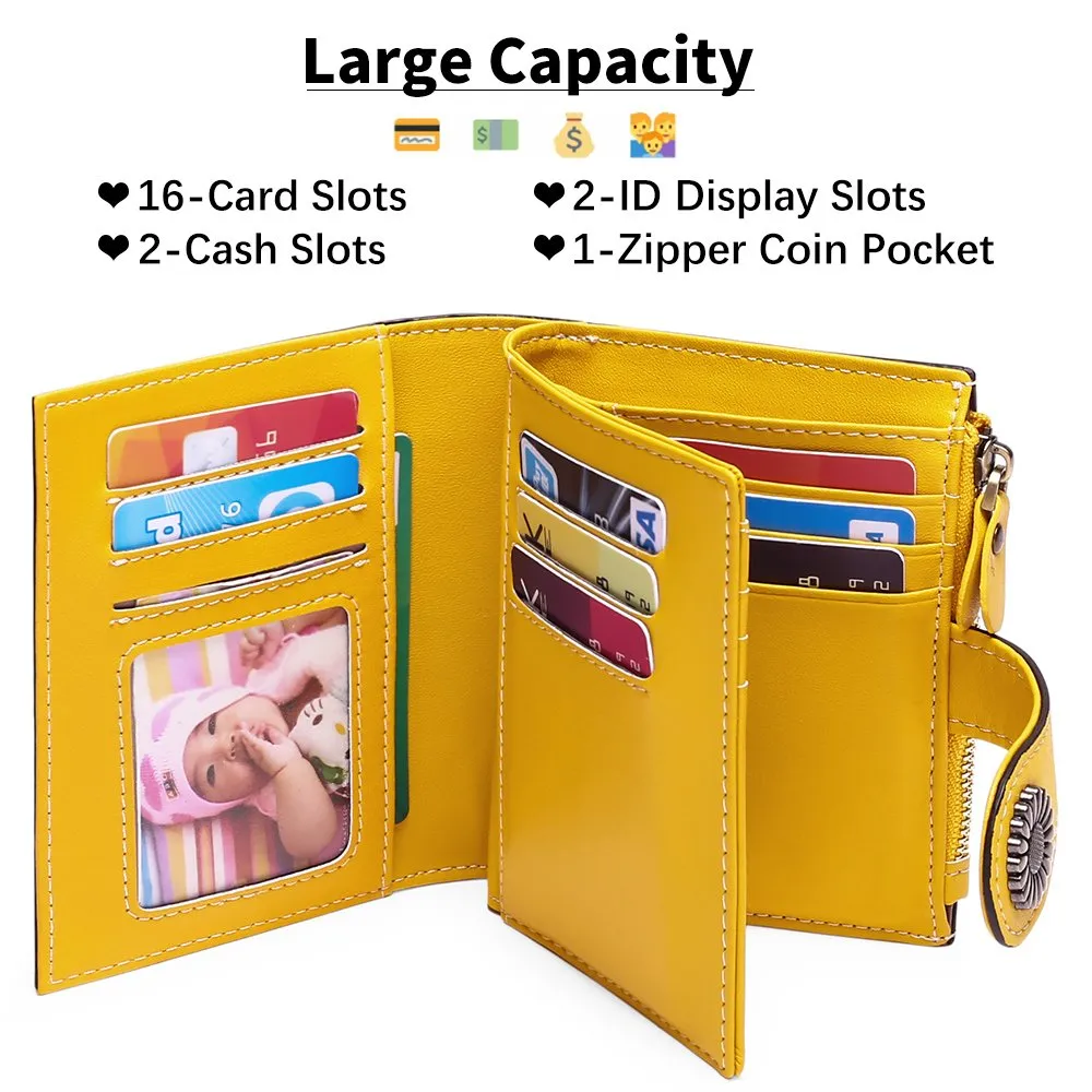Leather Purses For Women SENDEFN Small Women Wallet Genuine Leather RFID Blocking Bifold Small Purse 18 Card Wallet