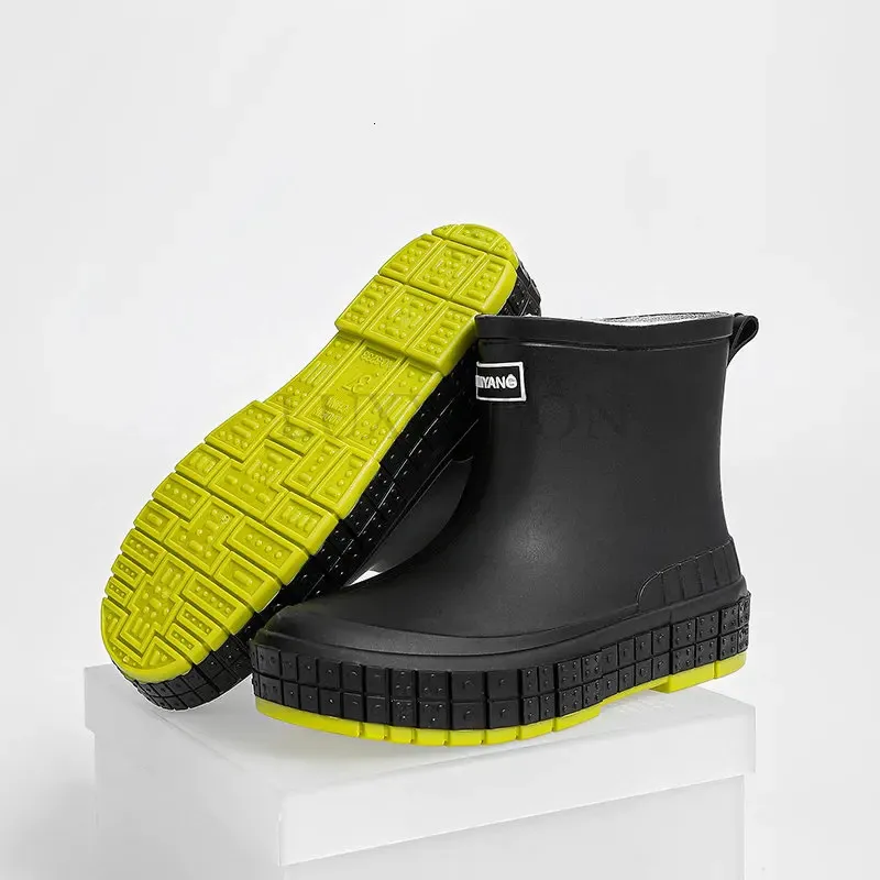 Zapatos bajos de mujer para lluvia, antideslizantes, impermeables, de PVC, botines de trabajo, botas de agua, de moda, color liso, plataforma, cubrezapatos 240618_voghion.com