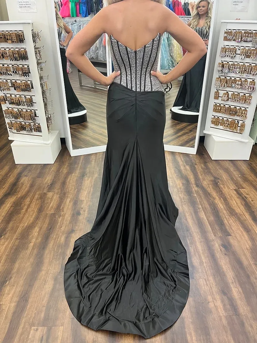 Rhinestone Corset Prom Dress With High Slit Black,... From Fashion_google,  $128.39 | DHgate.Com
