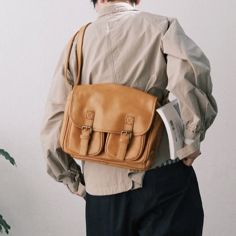 Japanese Vintage Style Genuine Leather Crossbody Messenger Bag for Men Japanese Vintage Style Genuine Leather Crossbody Messenger Bag for Men