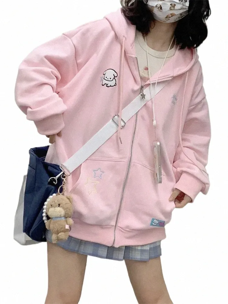 Adagirl Kawaii Zip-Up Hoodie: Pink Harajuku Fleece