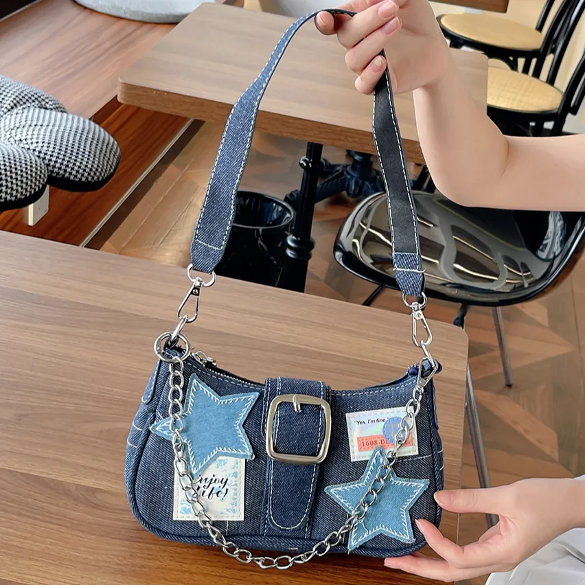 DHgate.com:2024Y2K Denim Chain Shoulder Bag for Women DHgate.com:2024Y2K Denim Chain Shoulder Bag for Women