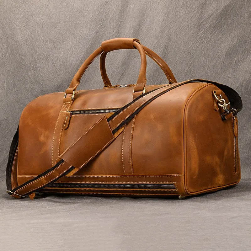 Leather Travel Bag With Shoe Compartment Leather Travel Duffle