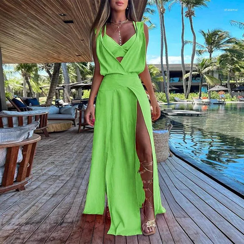 V Neck Long Casual Summer Dresses V Neck Flowing Casual Dresses