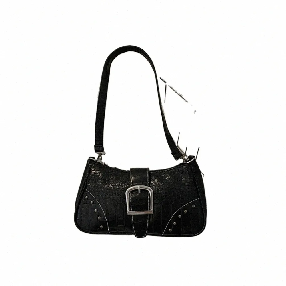 DHgate.com:Y2K PU Leather Chain Rivet Shoulder Handbag