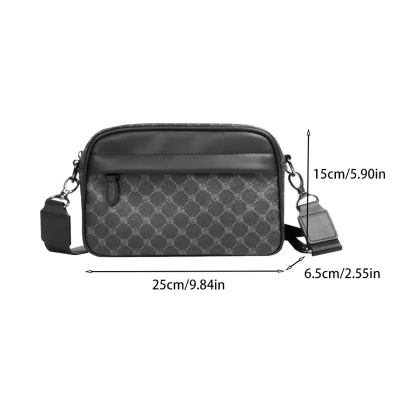 Black Mini PU Leather Crossbody Bag for Men with Zipper Closure