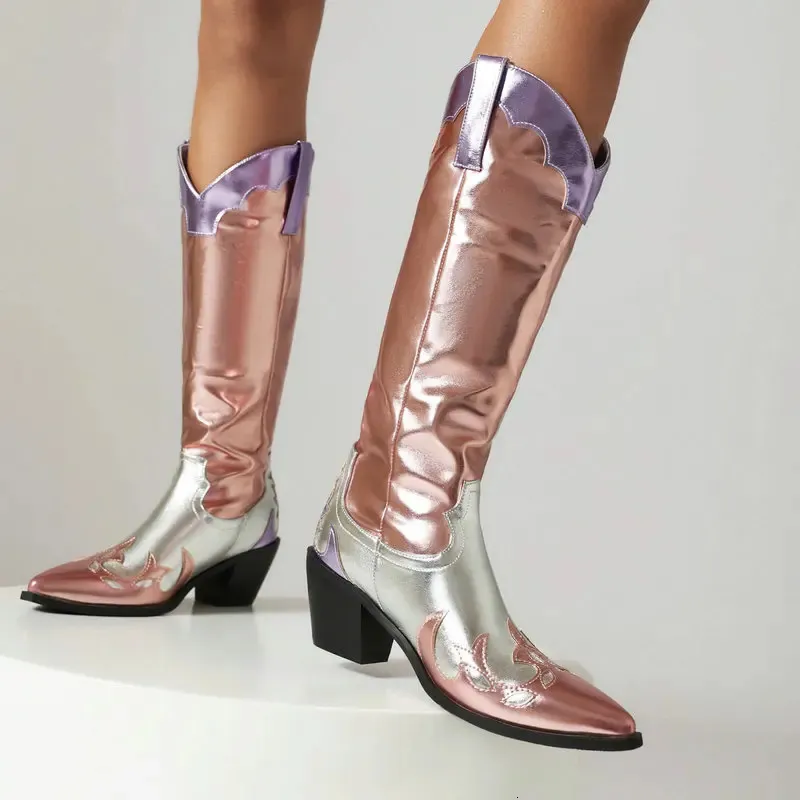 Orange Patent Leather Western Boots For Women Chunky Heels Cowboy Boots Big Size 45 From Factory Longda005 Bulk 62.87 DHgate.Com