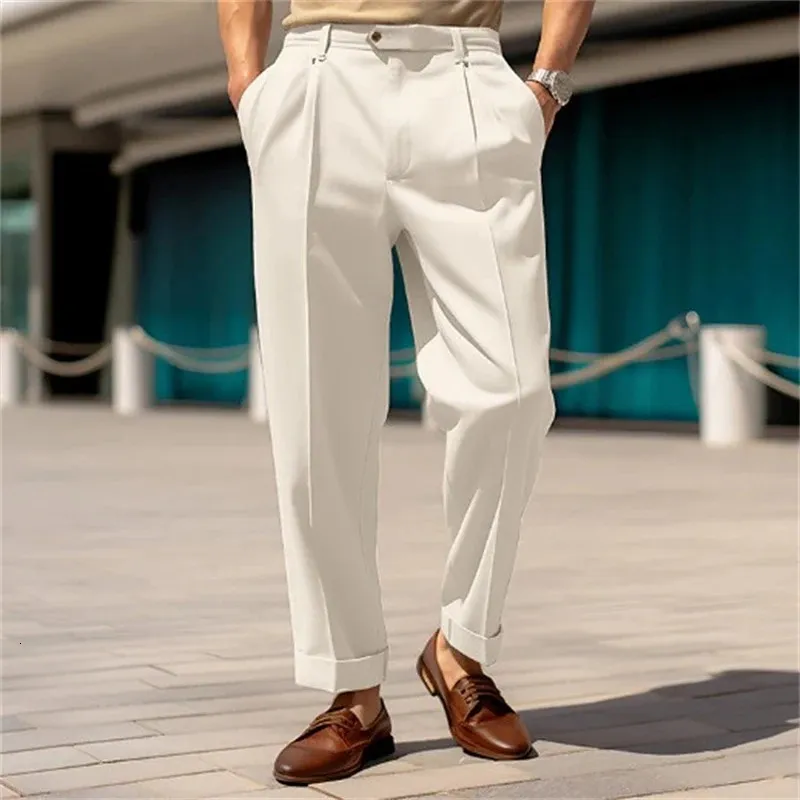 Oldyanup Men Casual Suit Pants Mid Waist Button Straight Trousers Fall  Fashion Business Loose Pant from Dhgate Men's Pants - price 52.39